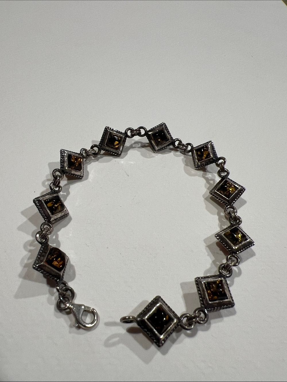 Sterling Silver Square Baltic Amber Bracelet